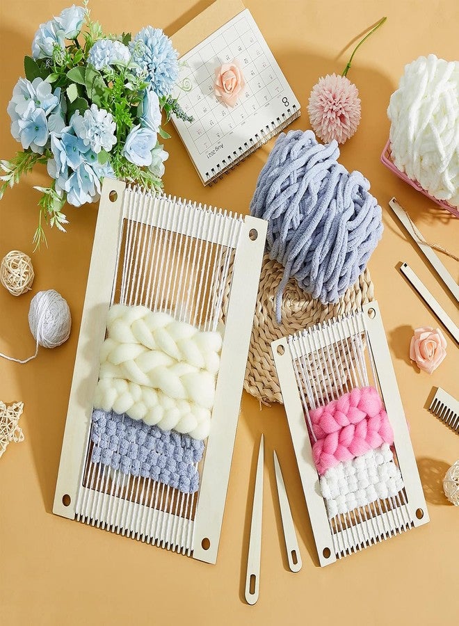 Haoser 7 Pcs Wooden Weaving Loom Kit for Beginners | DIY Yarn Craft Frame with Comb, Needle, Crochet Hook, Stick | Hand Loom for Adults & Kids - 11.8 x 7.9 Inch & 8 x 5.3 Inch Set - Image 2